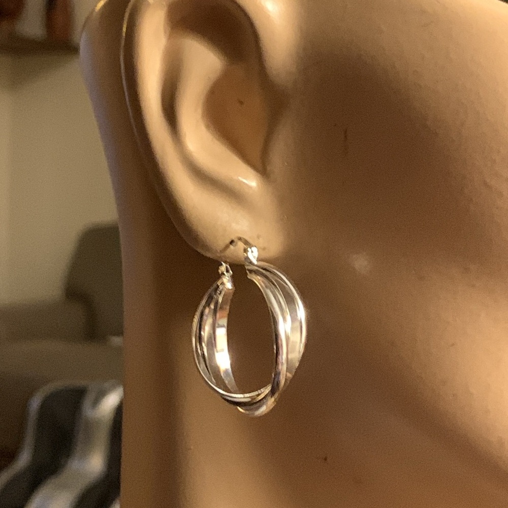 ABSTRACT MULTIDIMENSIONAL STERLING SILVER 925 TRIPLE INTERTWINED HOOPS.